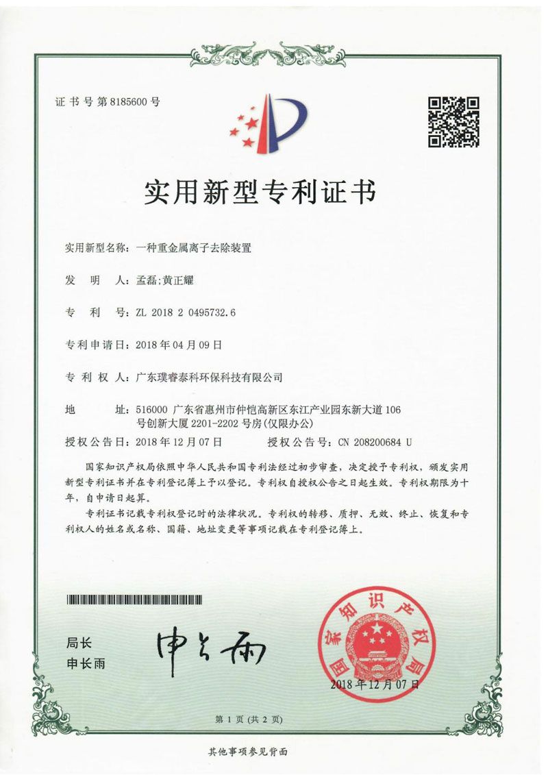 一種重金屬離子去除裝置正本